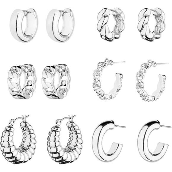 Chunky Hoop Earrings Set 14K Gold Hoop Earrings for Women Hypoallergenic - Picture 7 of 7